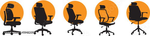 Set of Office chair sign silhouette vector illustration with white background