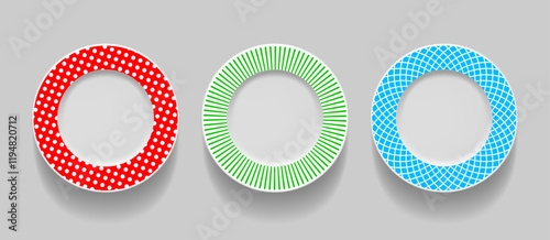 Set of realistic table plates, top view