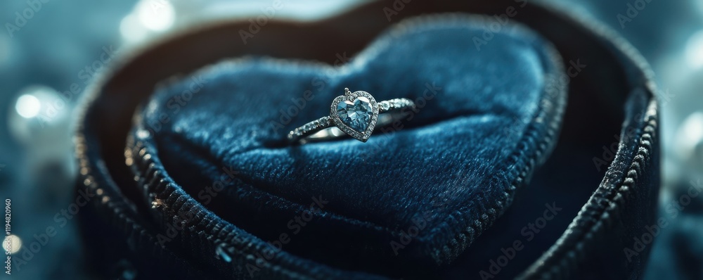 Fototapeta premium An elegant engagement ring resting inside a velvet heart-shaped box, 4k photo.