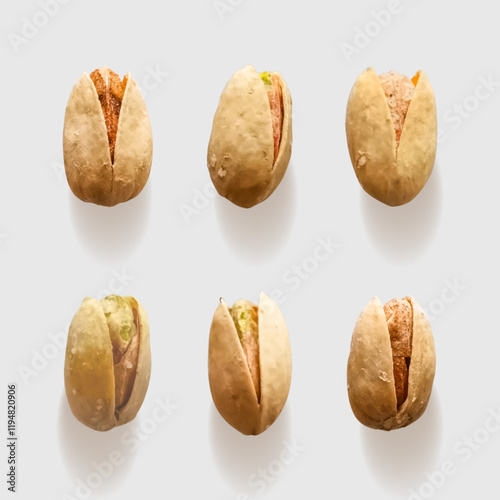 Pistachios isolated on light background