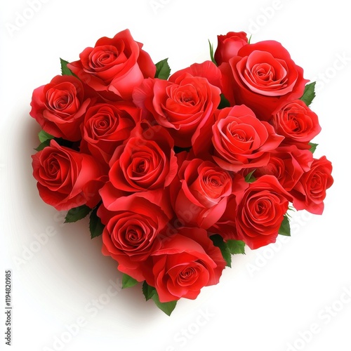Romantic gesture heart-shaped red roses arrangement for love floral art display bright environment close-up view emotions, isolated on white background