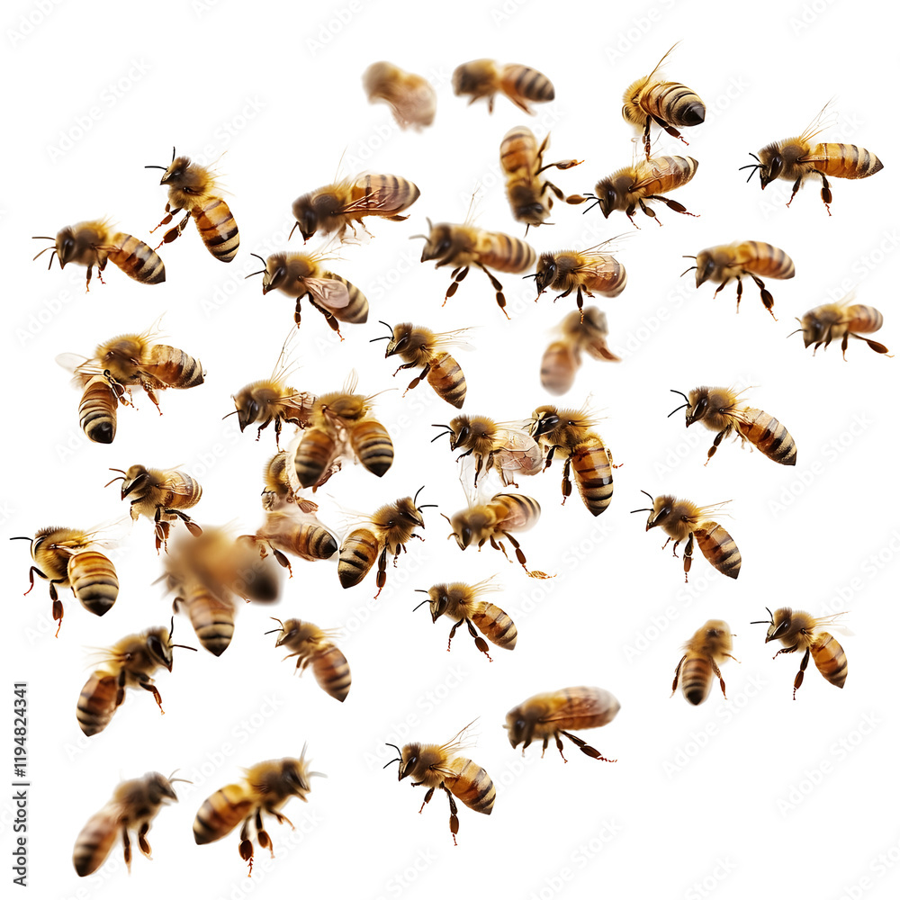 Honeybees Flying Isolated on White Background Honeybees Flying Isolated on White Background