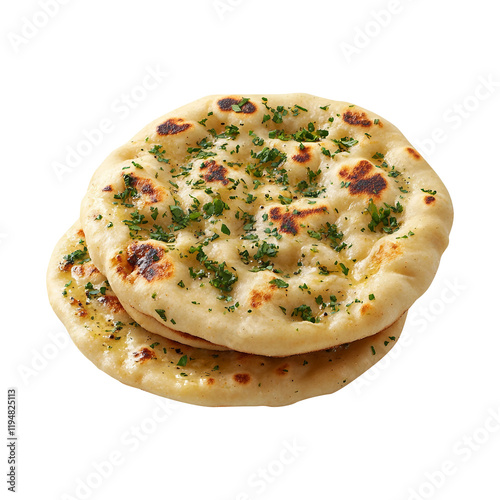 Garlick naan roti isolated on transparent background remove PNG, clipping path photo