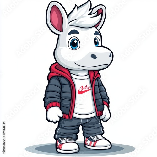 A Cute White Animal Cartoon Character Wearing Winter Clothes photo