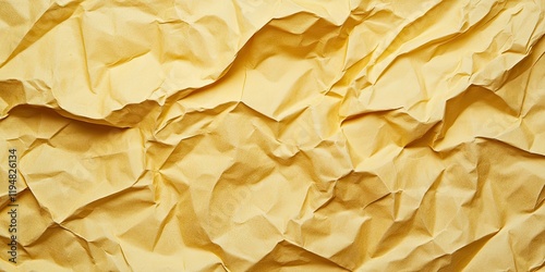 Crumpled yellow paper texture background with soft folds and ample copy space perfect for design projects and professional presentations.