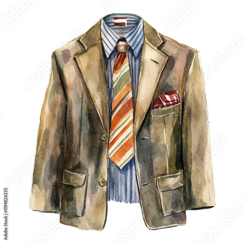 A watercolor of preppy style fashion, isolated on a white background. Preppy style vector.
