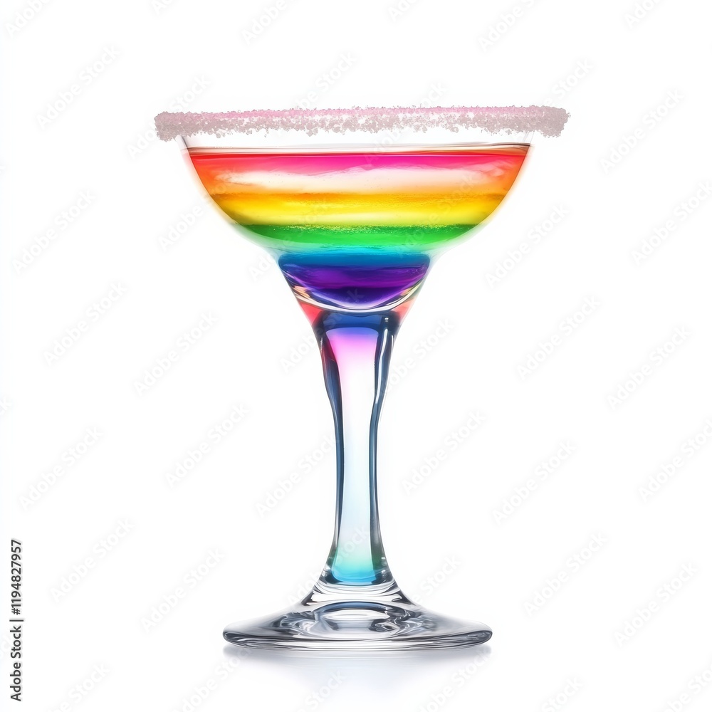 A colorful layered cocktail with a sugar rim, vivid gradients blending seamlessly, isolated white background A colorful layered cocktail with a sugar rim, vivid gradients blending seamlessly, isolated white background