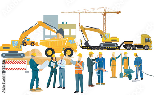 Baustelle mit Architekt und Bauarbeiter, illustration..eps