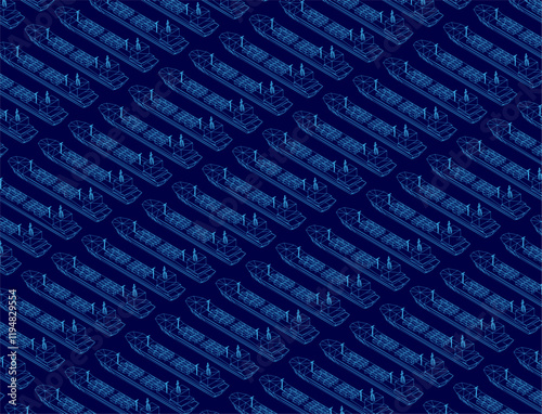 Blue pattern of ships is shown in a computerized image. The ships are all different sizes and shapes, but they all have the same blue color scheme