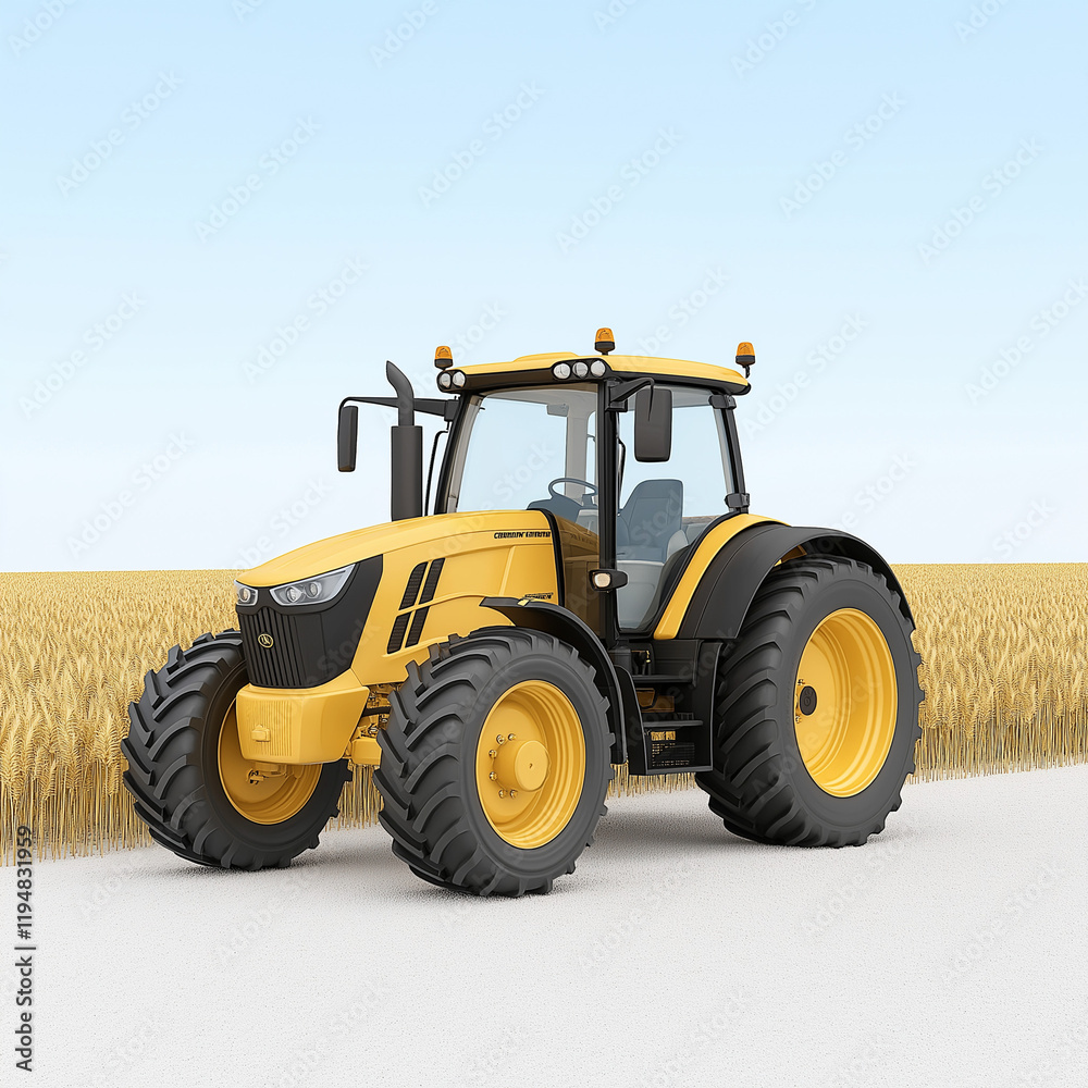 A tractor plowing a golden wheat field, hyper-realistic 3D render, soft sunset light, isolated on white background A tractor plowing a golden wheat field, hyper-realistic 3D render, soft sunset light, isolated on white background