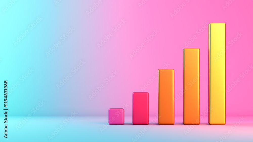 Colorful bar graph on a gradient background representing growth and progress. Colorful bar graph on a gradient background representing growth and progress.