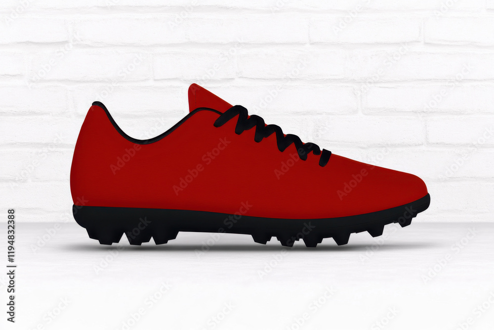 A red and black shoe with a black laces A red and black shoe with a black laces