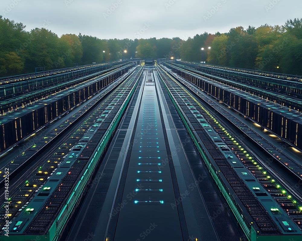 Fototapeta premium Rows of servers in outdoor data center.