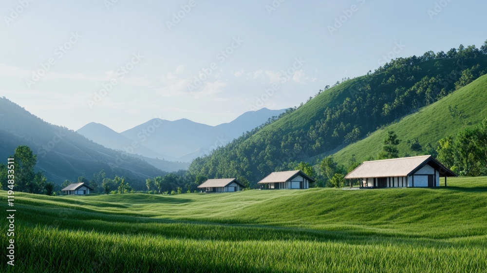 Fototapeta premium Houses in a Mountain Valley