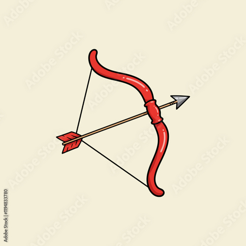 The image shows a cartoon illustration of a red bow and arrow a common symbol of love and archery.