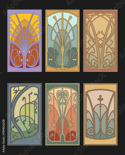 Art Nouveau Decorative Frame Set. Vector Templates for Retro Style Posters, Covers, Illustrations, 1900s - 1920s Colors and Shapes