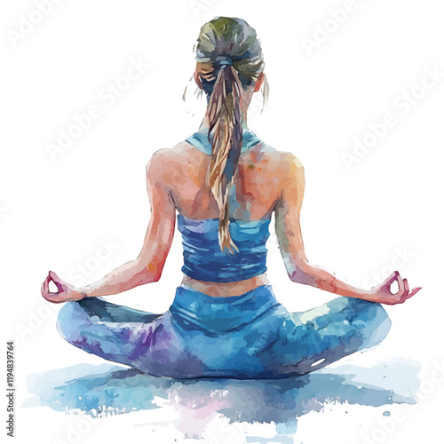 A watercolor of a yoga practice for pain relief, isolated on a white background. Holistic healing vector.

