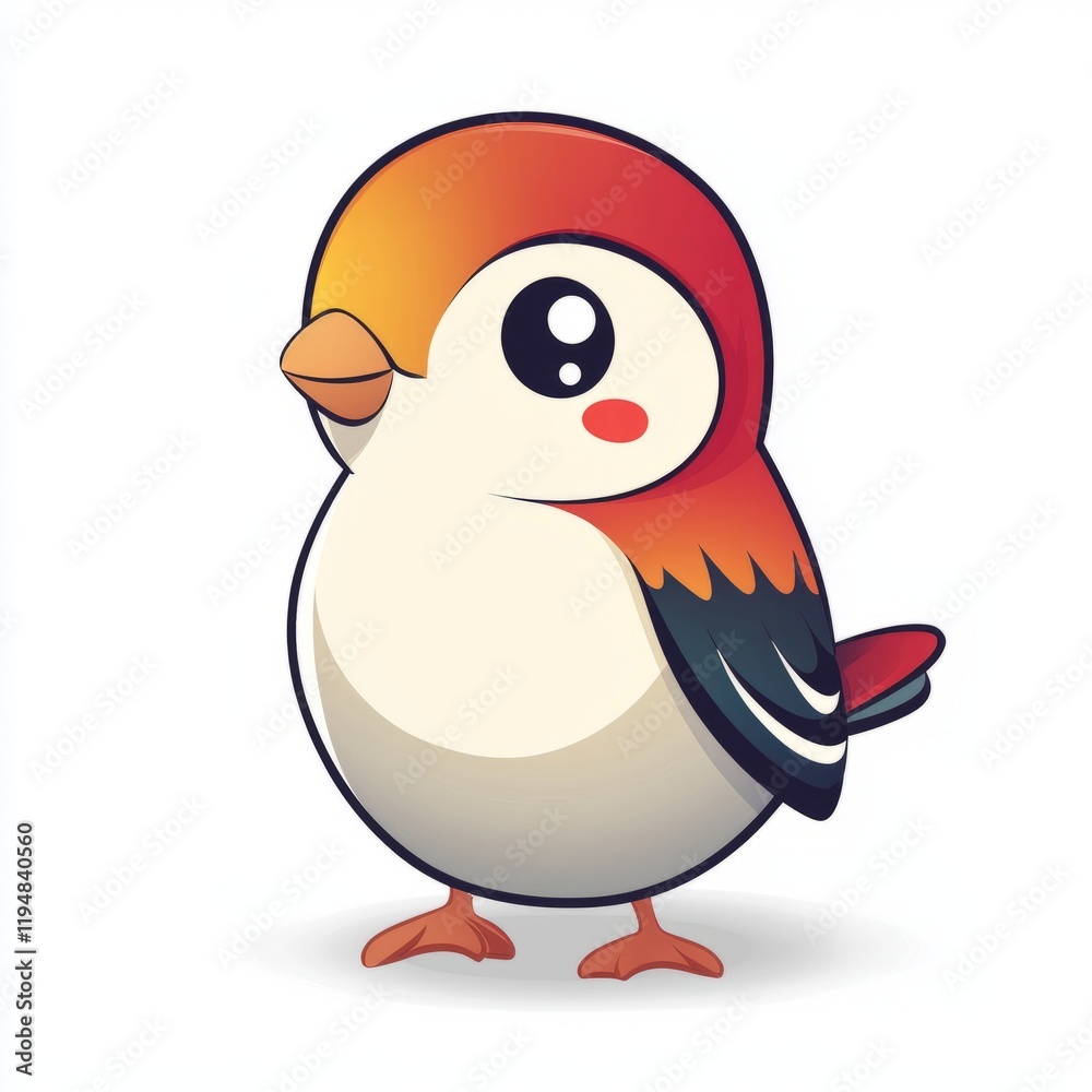 Fototapeta premium Adorable Cartoon Bird with Orange Red and Black Feathers