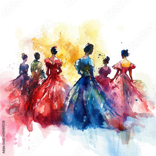 A watercolor of an opera stage with curtains, isolated on a white background. Opera vector.
