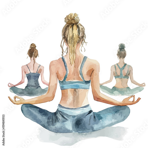 A watercolor of a yoga pose demonstrated in an online class, isolated on a white background. Yoga vector.

