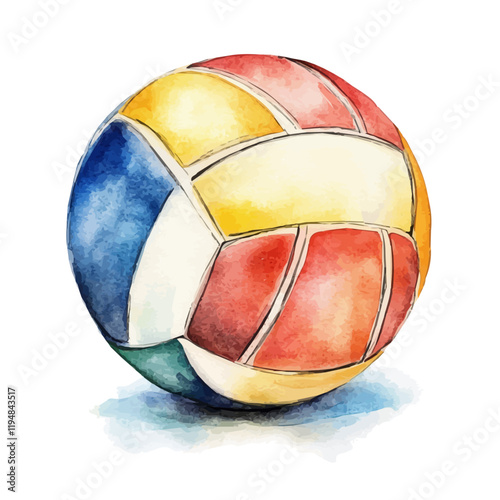 A watercolor drawing of an Olympic volleyball competition, isolated on a white background. Volleyball vector.
