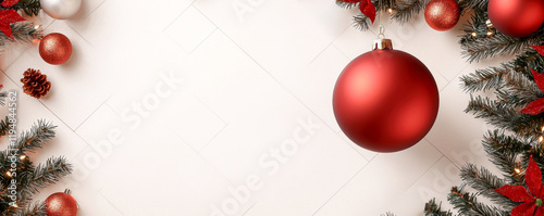 Festive Christmas ornaments and decorations on white background for seasonal cheer. photo