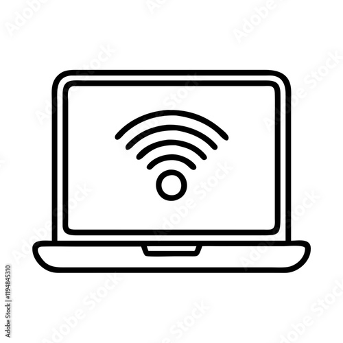 laptop with wi fi signal icon, laptop with wi fi signal line art - simple line art of laptop with wi fi signal, perfect for laptop with wi fi signal logos and icons and themed design 