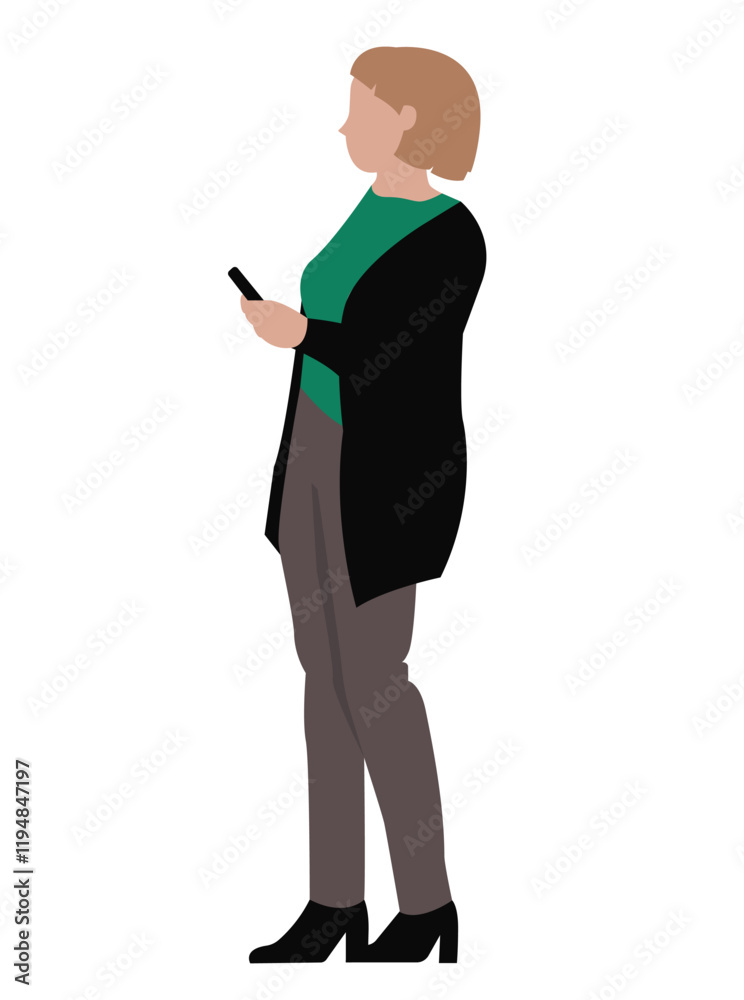 Middle age Woman Standing with Phone Middle age Woman Standing with Phone