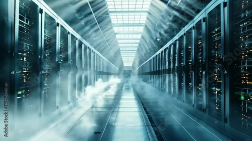 Data center cooling systems with high efficiency and advanced technology solutions in modern server room new beautiful stock video footage animation AI