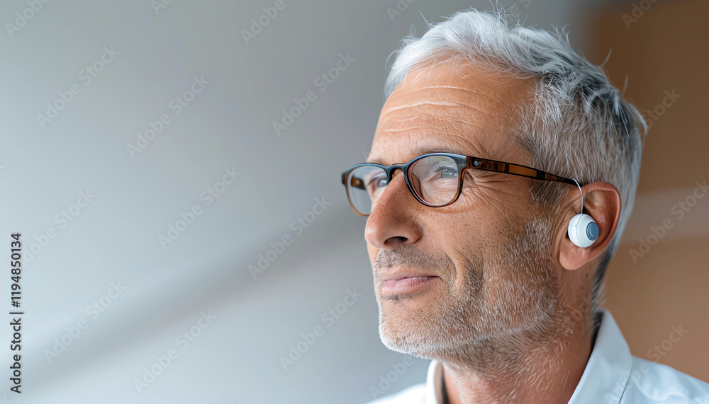 Fototapeta premium A professional headshot of a man in his 40s. He is wearing glasses and has a confident expression on his face. He is wearing a white shirt and black suit jacket.