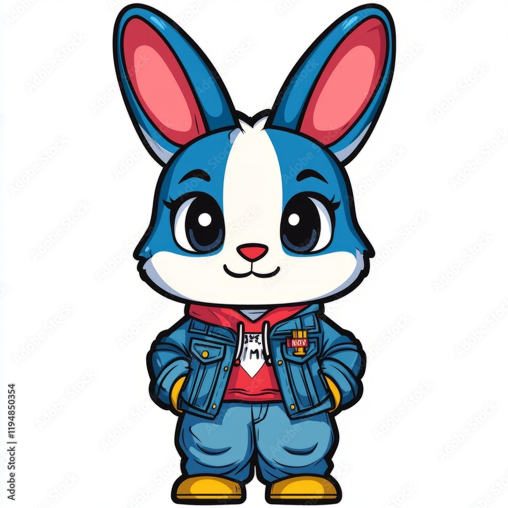 Fototapeta premium A Stylish Blue Bunny Wearing Denim Jacket And Jeans