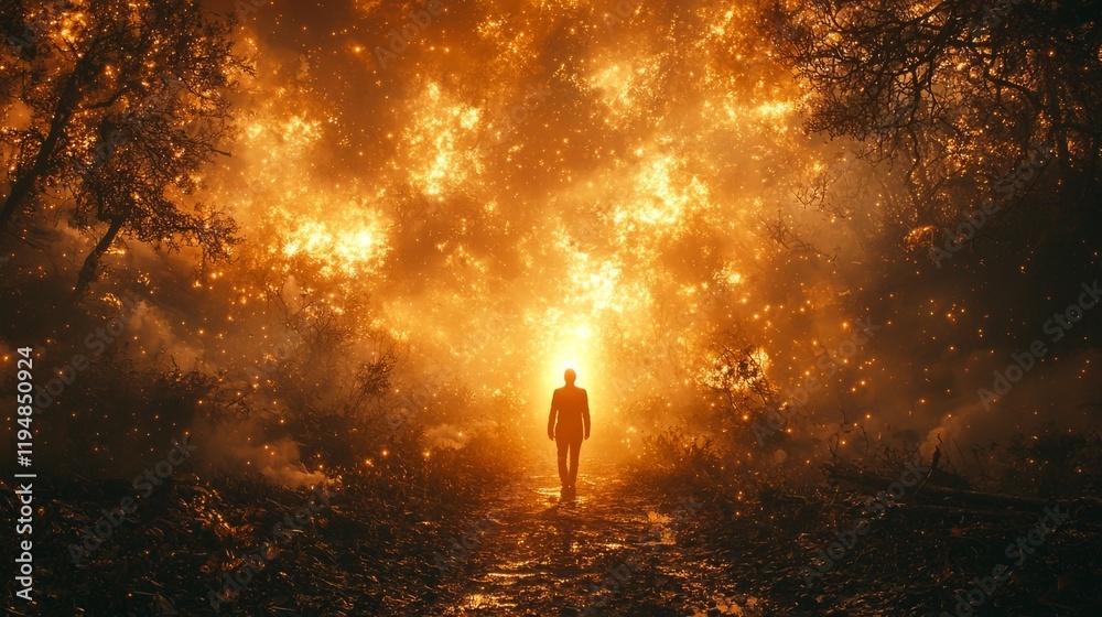 A person walking towards a bright light at the end of a path, symbolizing a sense of purpose and direction, hope, journey, soft light A person walking towards a bright light at the end of a path, symbolizing a sense of purpose and direction, hope, journey, soft light
