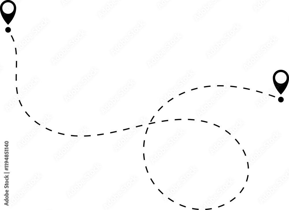 Route icon. Two points with dotted path and location pin. Route location icon two pin sign and dotted line. Route icon. Two points with dotted path and location pin. Route location icon two pin sign and dotted line.