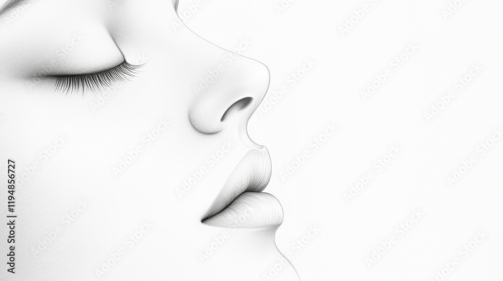 Side profile of a serene face with closed eyes, showcasing beauty and tranquility. Side profile of a serene face with closed eyes, showcasing beauty and tranquility.