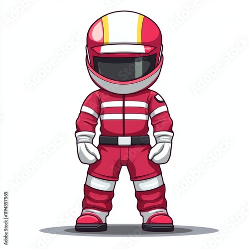 Cartoon Racer In Red And White Racing Suit