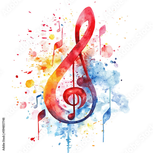 A watercolor of a musical melody, isolated on a white background. Music vector.
