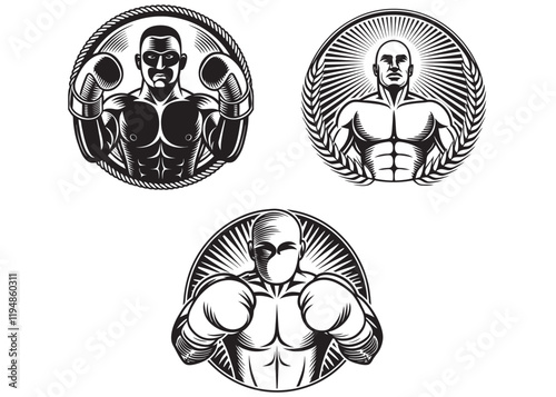 strong boxer silhouette logo vector design, boxing silhouette logo, a boxer stands with a pose vector silhouette, fighting boxers black icon on white background.