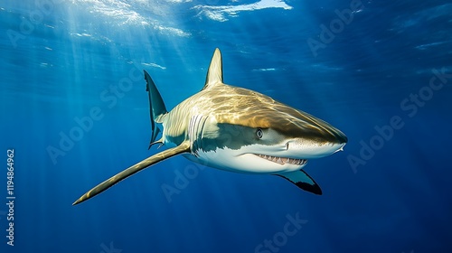 Picture shows a Caribbean reef shark at the bank of the Caribbean Sea
