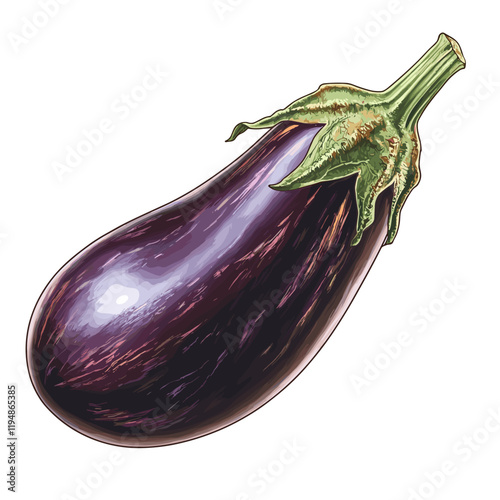 Eggplant Intricate Icon Vector Cartoon Vegetable Clip Art Illustration on a white background