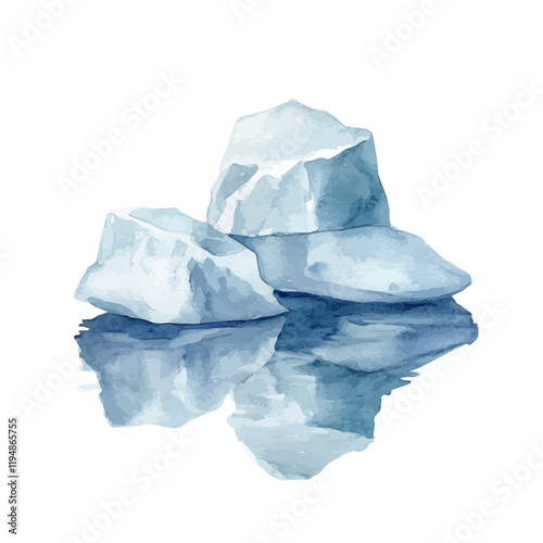 A watercolor drawing of polar ice caps melting, isolated on a white background. Global warming vector.
