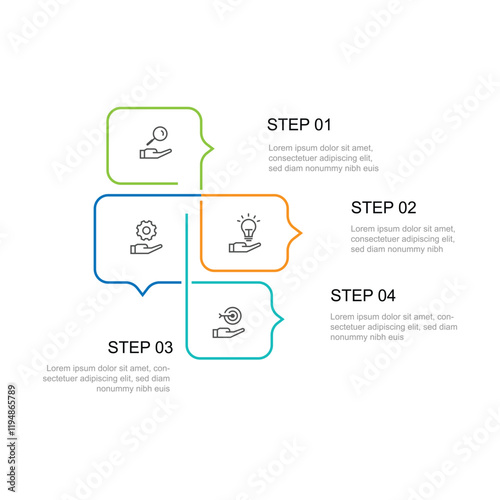 4 step process infographic template with one line style suitable for schedule work, business information and web presentation 
