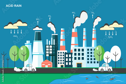 Acid rain is precipitation with high levels of sulfuric or nitric acids, caused by emissions from factories, vehicles, and power plants, harming ecosystems.