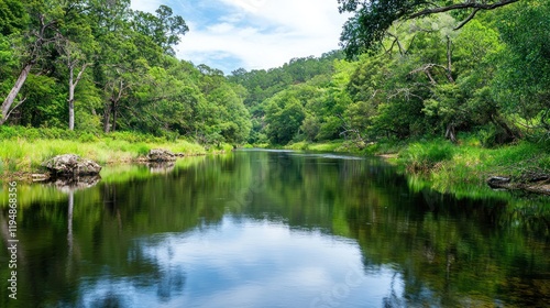 Tranquil River in Lush Forest