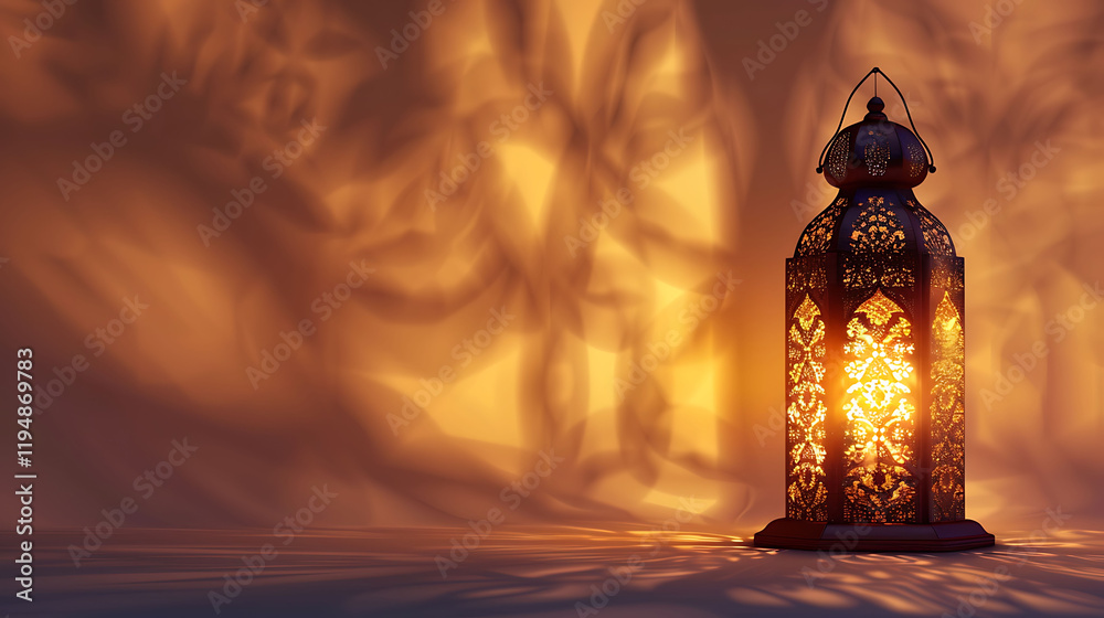 Fototapeta premium Ornamental Arabic lantern with the burning candle