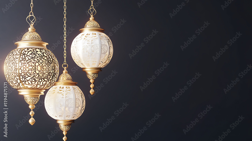 Luxurious Arabian light golden background with ornate lanterns in white and gold , copy space Luxurious Arabian light golden background with ornate lanterns in white and gold , copy space