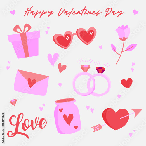Valentines Day Icons, love icons, romantic illustration