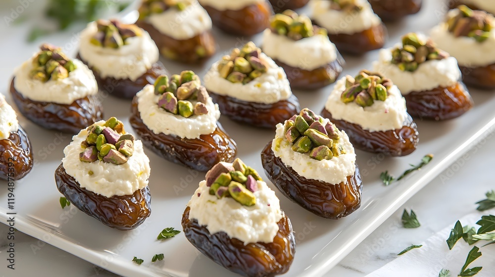 Elegant Dates Stuffed with Cream Cheese and Pistachios,Perfect for Appetizers Elegant Dates Stuffed with Cream Cheese and Pistachios,Perfect for Appetizers