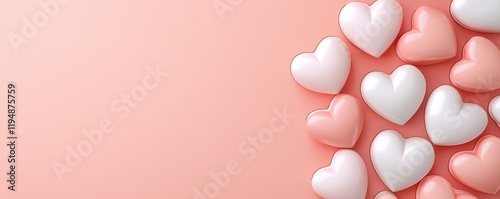 Minimalist heart shape on gradient background concept. Colorful hearts on a soft pink background ideal for romantic themes