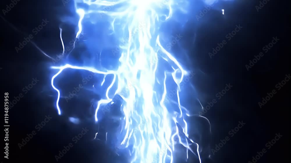 A bright lightning bolt strikes with fiery sparks, creating an intense thunderous explosion on a black background