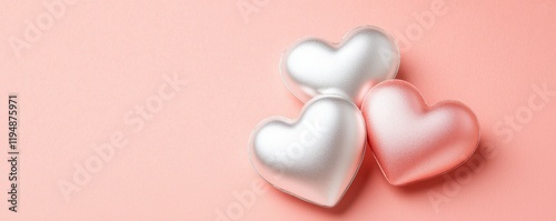 Minimalist heart shape on gradient background concept. Three soft, textured hearts on a pastel pink background